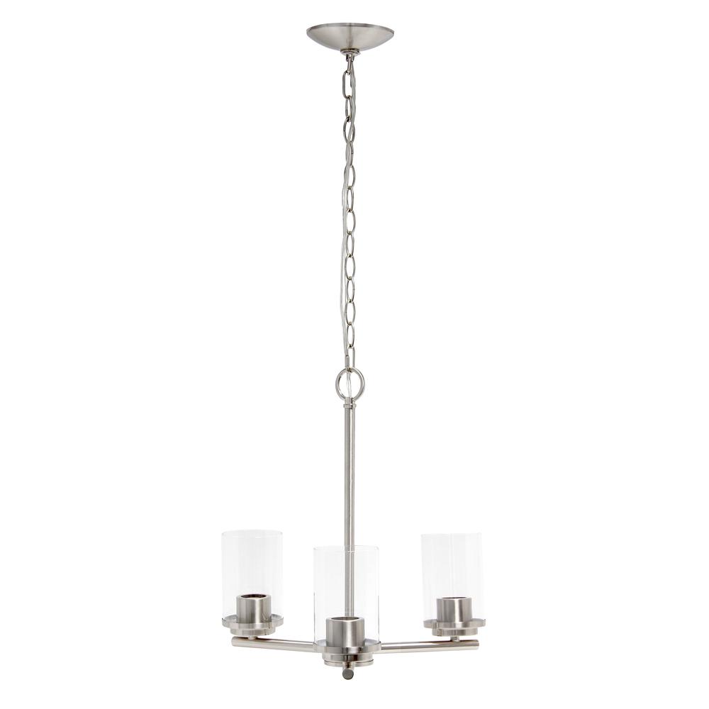 15" 3-Light Metal Clear Glass Foyer Hanging Pendant Chandelier, Brushed Nickel. Picture 8