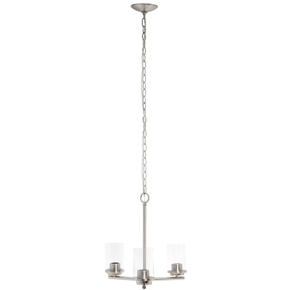 15" 3-Light Metal Clear Glass Foyer Hanging Pendant Chandelier, Brushed Nickel. Picture 9