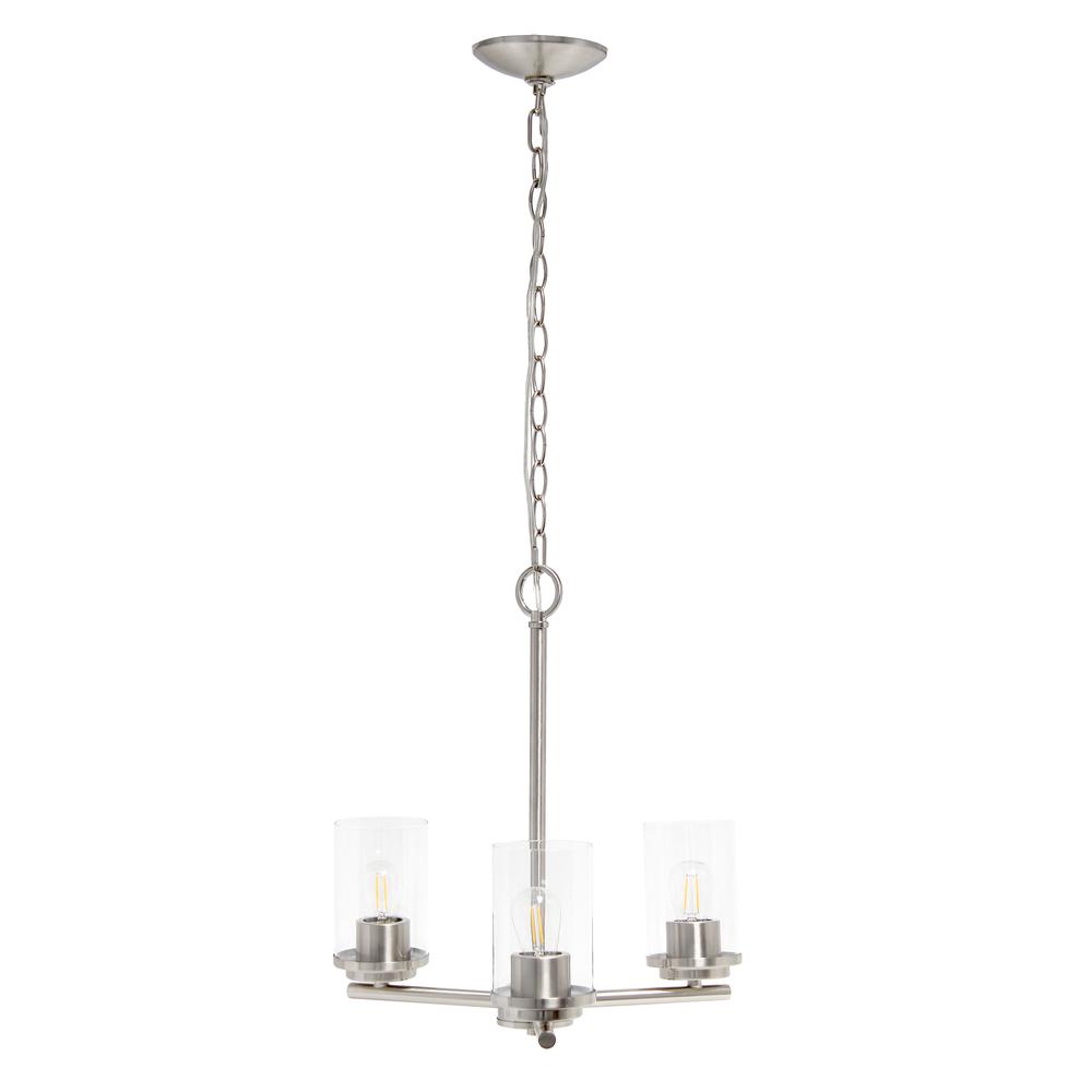 15" 3-Light Metal Clear Glass Foyer Hanging Pendant Chandelier, Brushed Nickel. Picture 10
