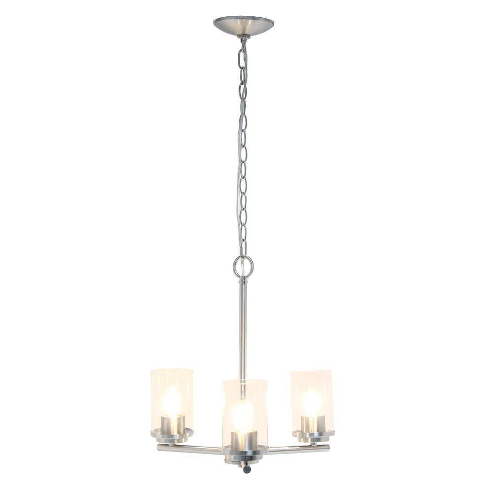 15" 3-Light Metal Clear Glass Foyer Hanging Pendant Chandelier, Brushed Nickel. Picture 11