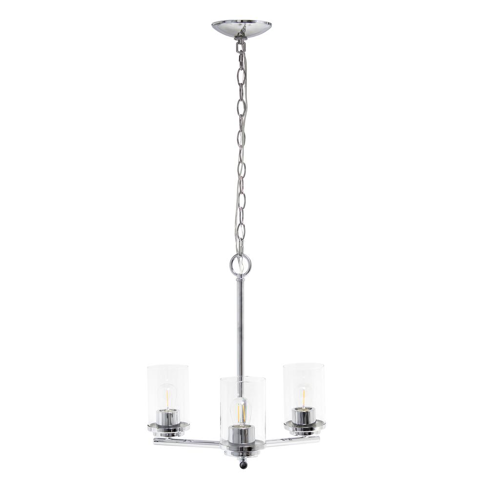 15" 3-Light Metal Clear Glass Foyer Hallway Hanging Pendant Chandelier, Chrome. Picture 12