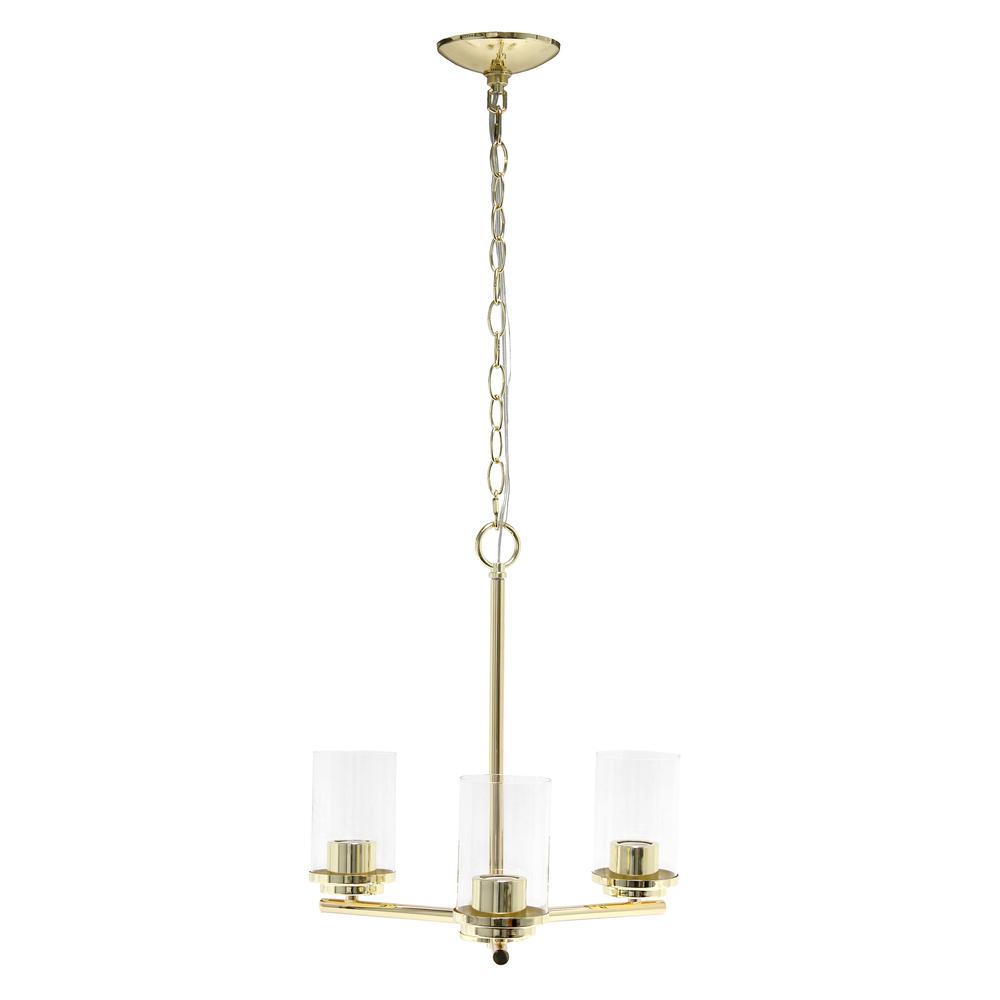15" 3-Light Metal Clear Glass Foyer Hallway Hanging Pendant Chandelier, Gold. Picture 8