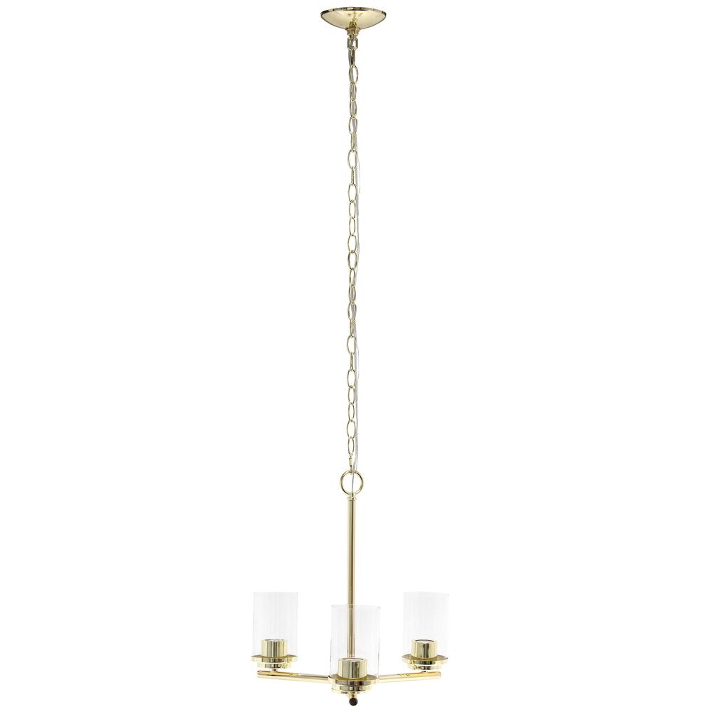 15" 3-Light Metal Clear Glass Foyer Hallway Hanging Pendant Chandelier, Gold. Picture 9
