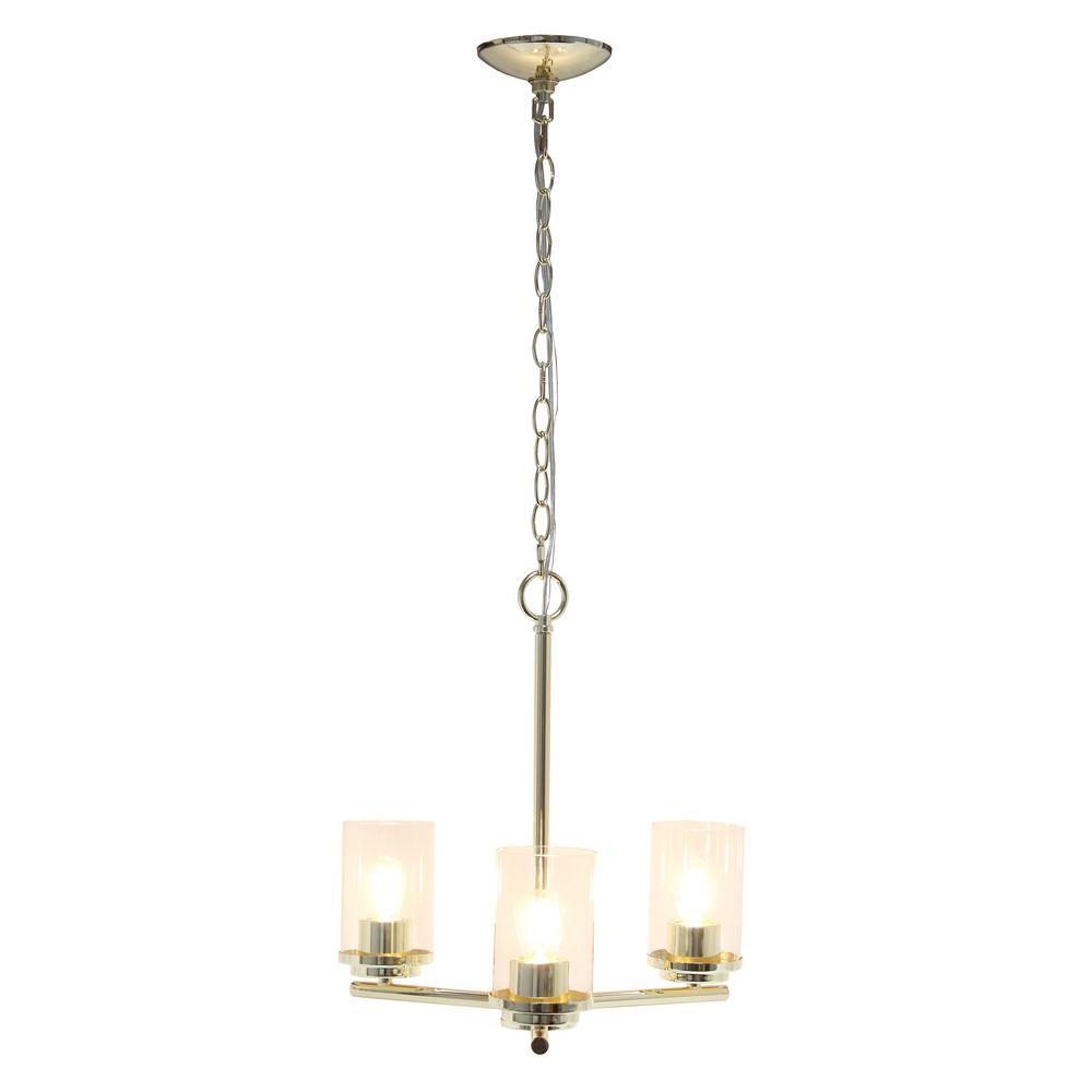 15" 3-Light Metal Clear Glass Foyer Hallway Hanging Pendant Chandelier, Gold. Picture 11