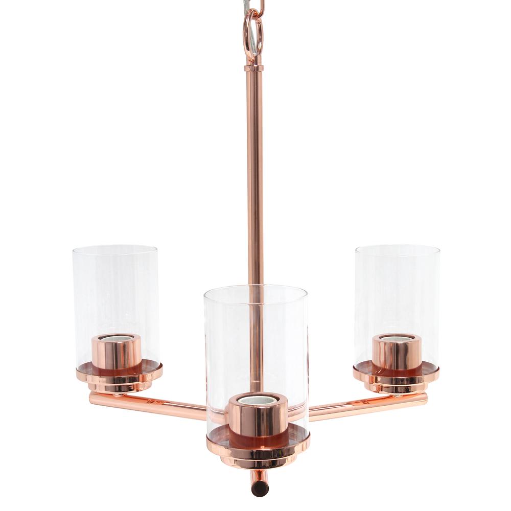 15" 3-Light Metal Clear Glass Foyer Hanging Pendant Chandelier, Rose Gold. Picture 5