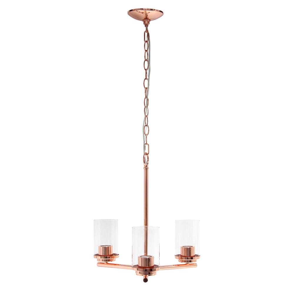 15" 3-Light Metal Clear Glass Foyer Hanging Pendant Chandelier, Rose Gold. Picture 8