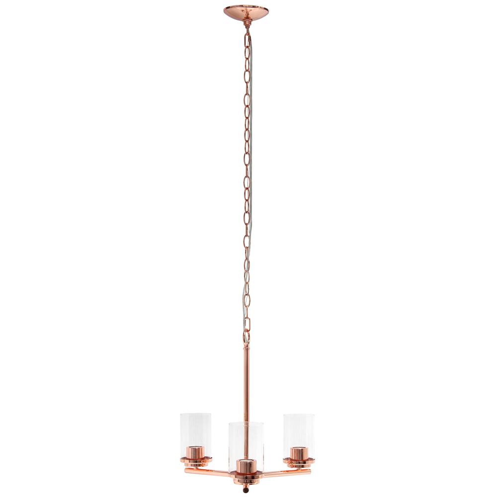 15" 3-Light Metal Clear Glass Foyer Hanging Pendant Chandelier, Rose Gold. Picture 9