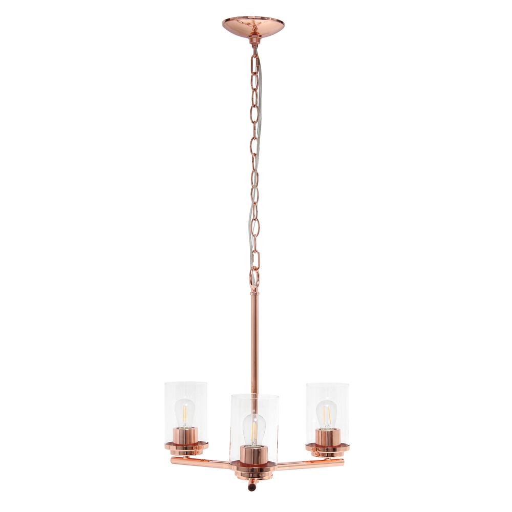 15" 3-Light Metal Clear Glass Foyer Hanging Pendant Chandelier, Rose Gold. Picture 10
