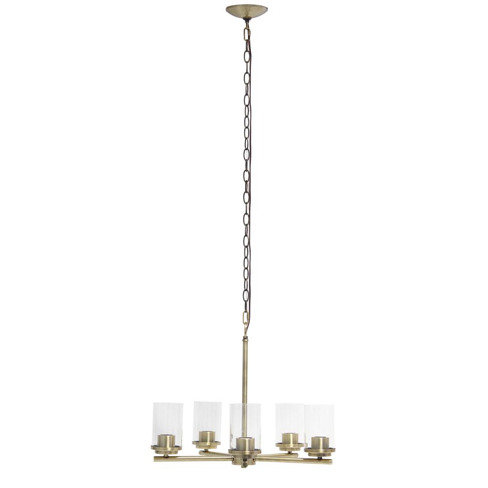 20.5" 5-Light Metal Clear Glass Foyer Hanging Pendant Chandelier, Antique Brass. Picture 9