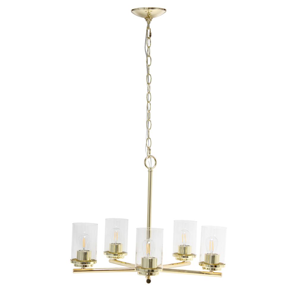 20.5" 5-Light Metal Clear Glass Foyer Den Hanging Pendant Chandelier, Gold. Picture 10