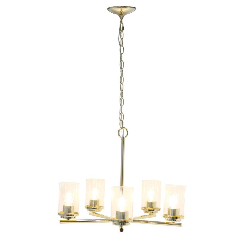 20.5" 5-Light Metal Clear Glass Foyer Den Hanging Pendant Chandelier, Gold. Picture 11