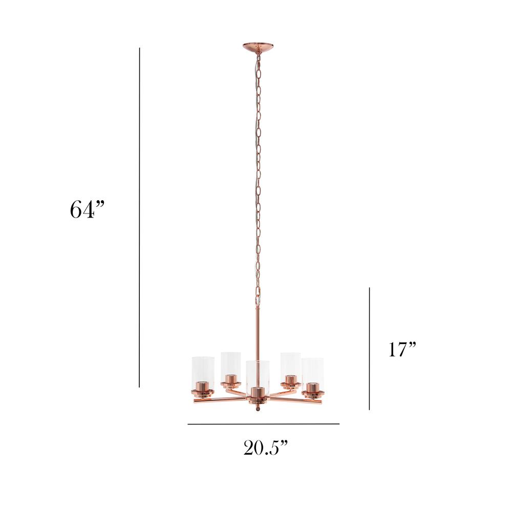 20.5" 5-Light Metal Clear Glass Foyer Hanging Pendant Chandelier, Rose Gold. Picture 6