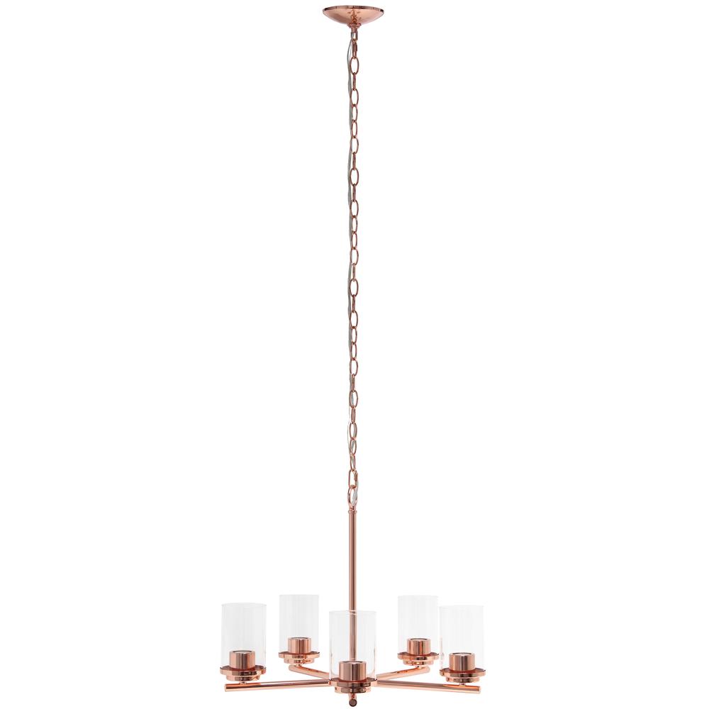 20.5" 5-Light Metal Clear Glass Foyer Hanging Pendant Chandelier, Rose Gold. Picture 9