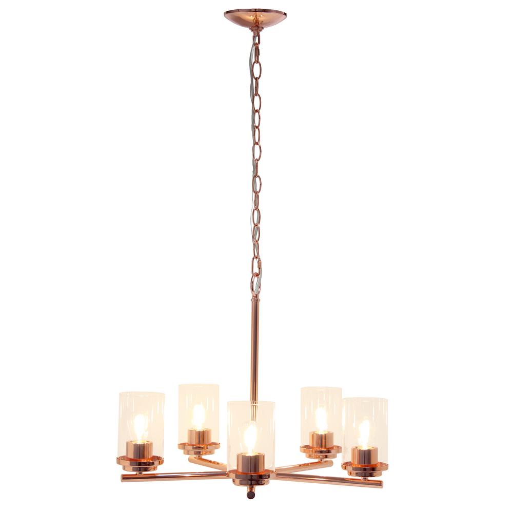 20.5" 5-Light Metal Clear Glass Foyer Hanging Pendant Chandelier, Rose Gold. Picture 11