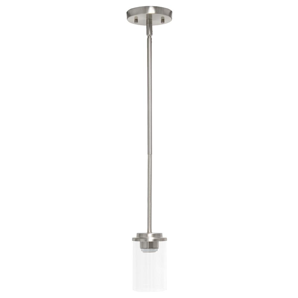 5.75" 1-Light Cylindrical Clear Hanging Ceiling Pendant, Brushed Nickel. Picture 7