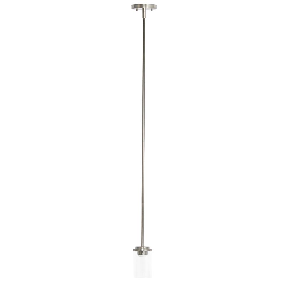 5.75" 1-Light Cylindrical Clear Hanging Ceiling Pendant, Brushed Nickel. Picture 8