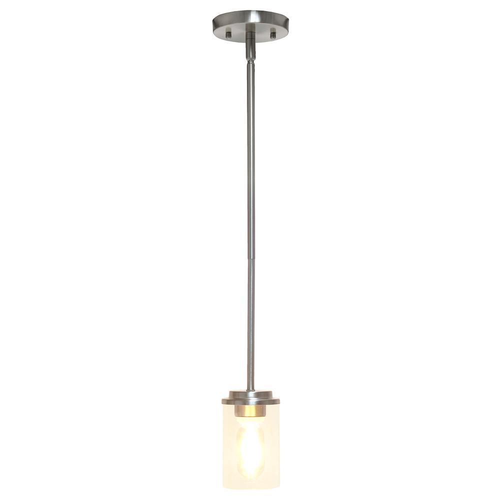 5.75" 1-Light Cylindrical Clear Hanging Ceiling Pendant, Brushed Nickel. Picture 10