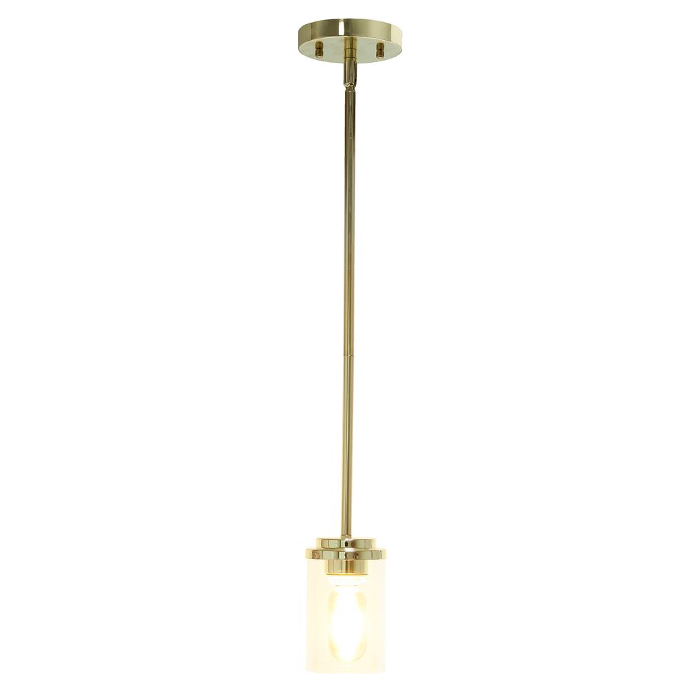 5.75" 1-Light Cylindrical Clear Glass Hanging Ceiling Pendant, Gold. Picture 1