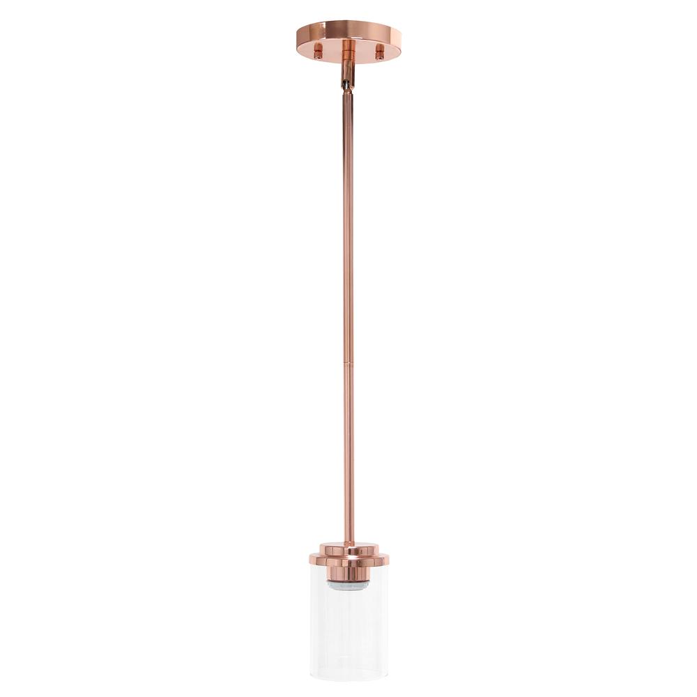 5.75" 1-Light Cylindrical Clear Glass Hanging Ceiling Pendant, Rose Gold. Picture 4