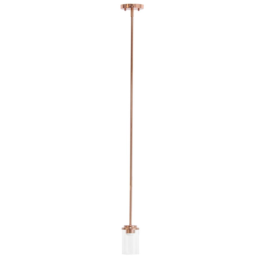 5.75" 1-Light Cylindrical Clear Glass Hanging Ceiling Pendant, Rose Gold. Picture 8