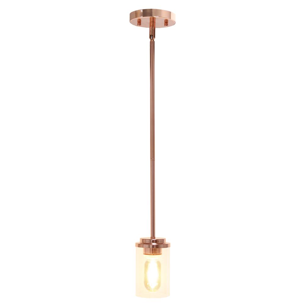 5.75" 1-Light Cylindrical Clear Glass Hanging Ceiling Pendant, Rose Gold. Picture 10