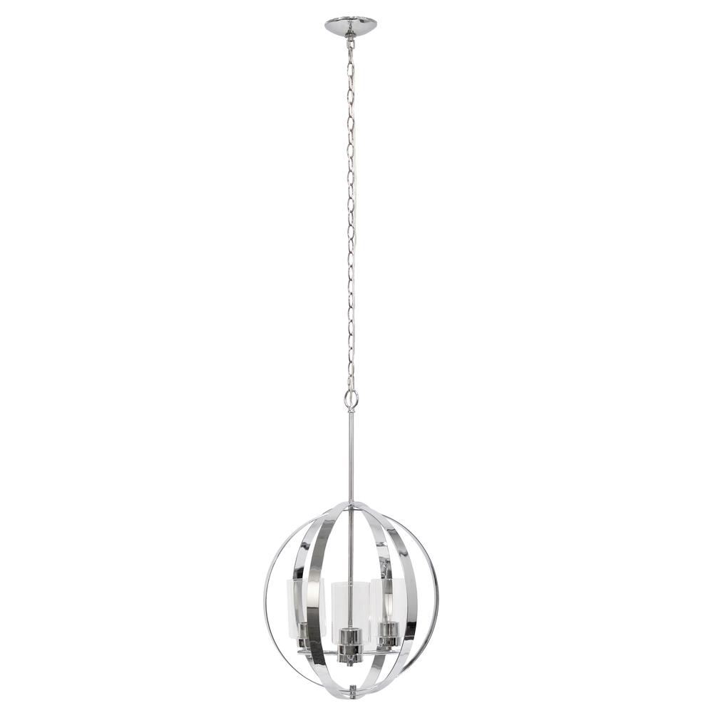 18" 3-Light Metal Clear Hanging Ceiling Pendant, Chrome. Picture 10