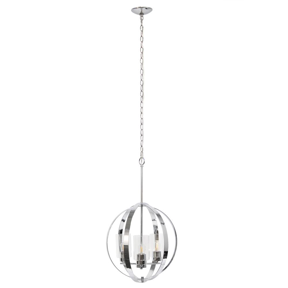 18" 3-Light Metal Clear Hanging Ceiling Pendant, Chrome. Picture 11
