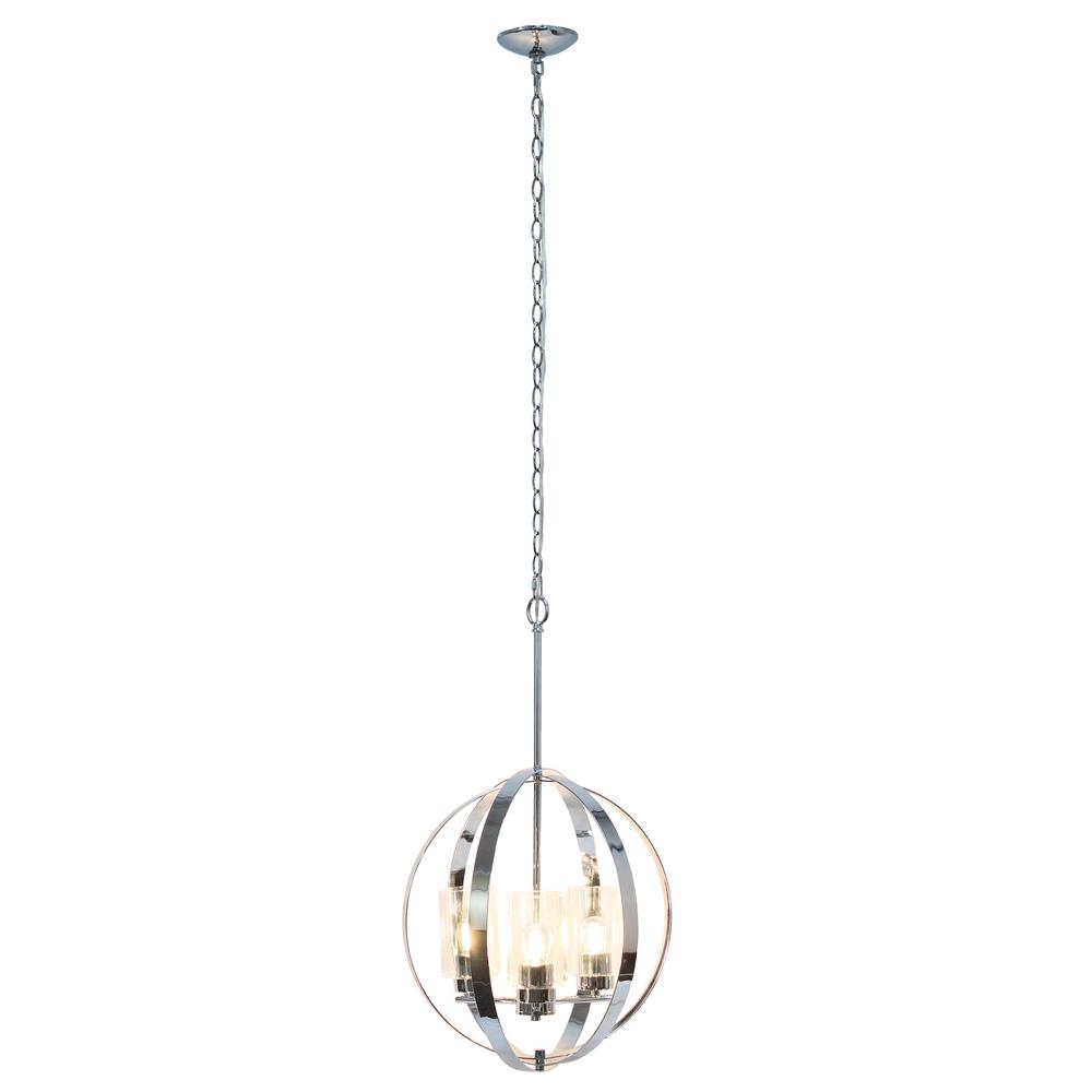 18" 3-Light Metal Clear Hanging Ceiling Pendant, Chrome. Picture 1