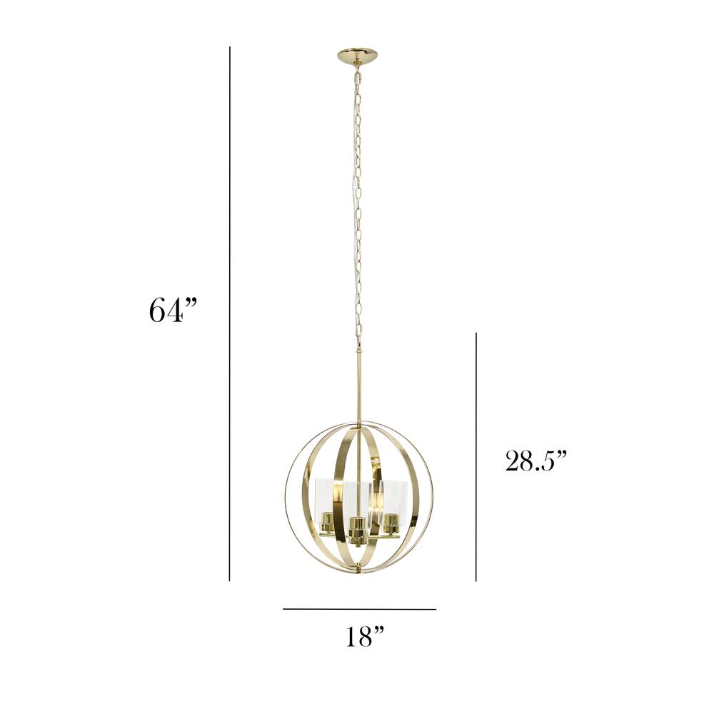 18" 3-Light Metal Clear Hanging Ceiling Pendant, Gold. Picture 8
