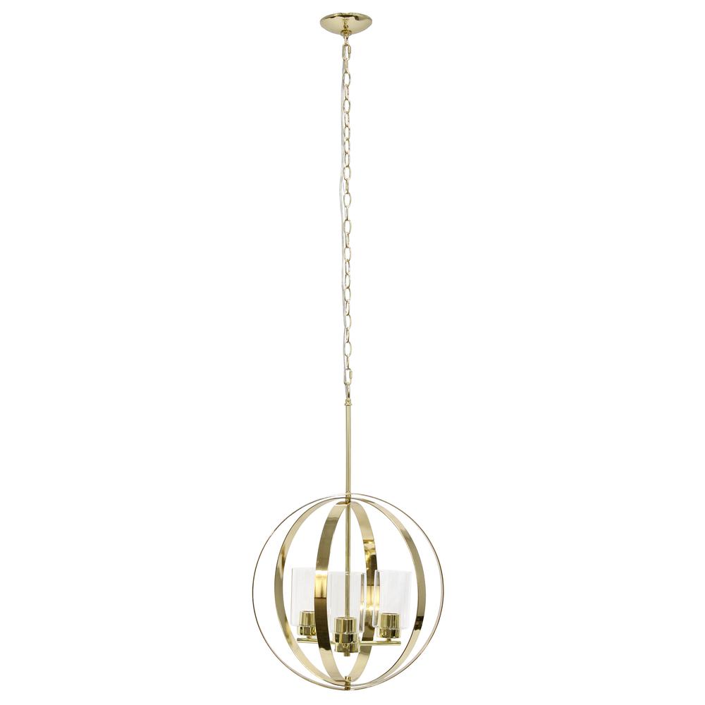 18" 3-Light Metal Clear Hanging Ceiling Pendant, Gold. Picture 12
