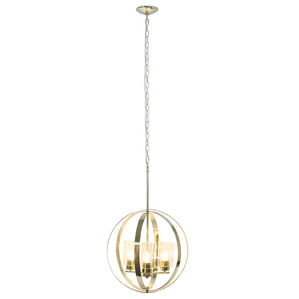 18" 3-Light Metal Clear Hanging Ceiling Pendant, Gold. Picture 1