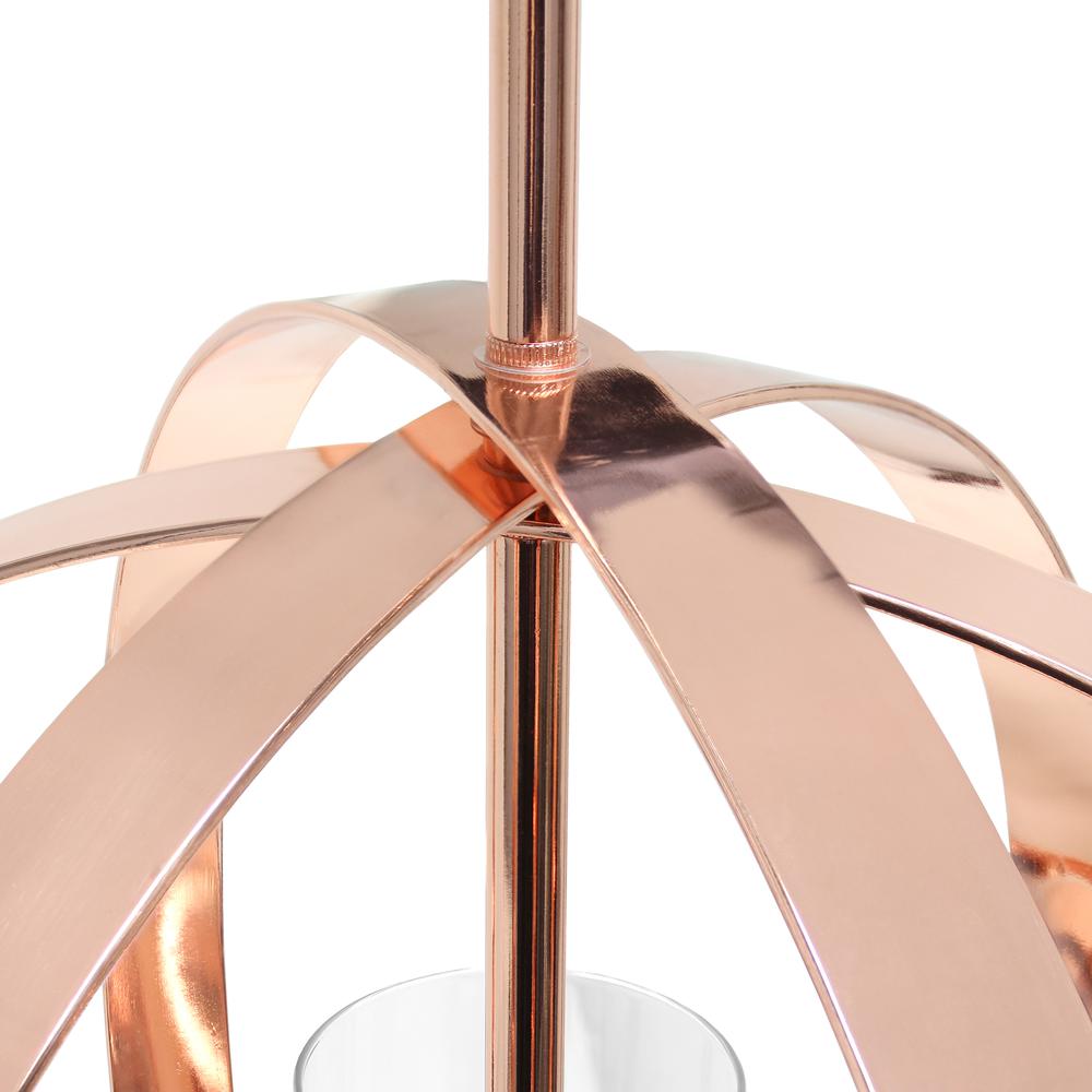 18" 3-Light Metal Clear Glass Hanging Ceiling Pendant, Rose Gold. Picture 6