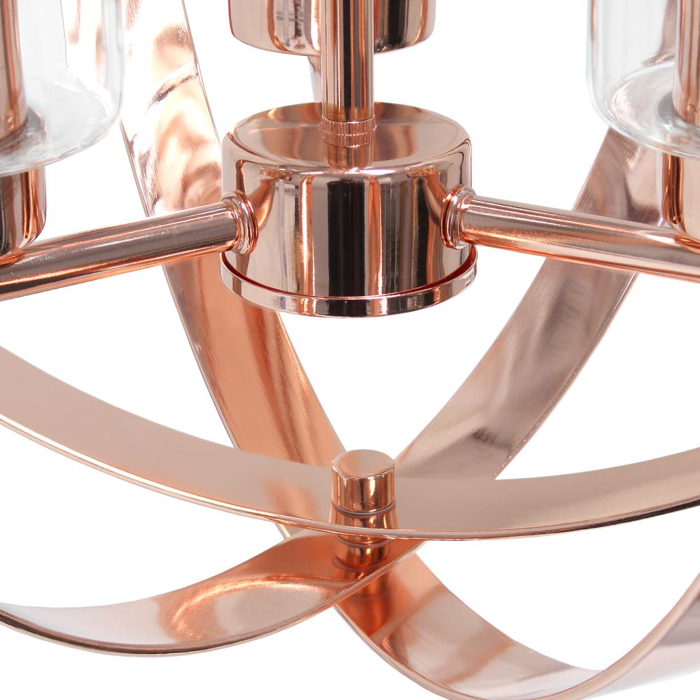 18" 3-Light Metal Clear Glass Hanging Ceiling Pendant, Rose Gold. Picture 7