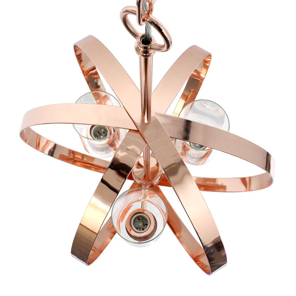 18" 3-Light Metal Clear Glass Hanging Ceiling Pendant, Rose Gold. Picture 13