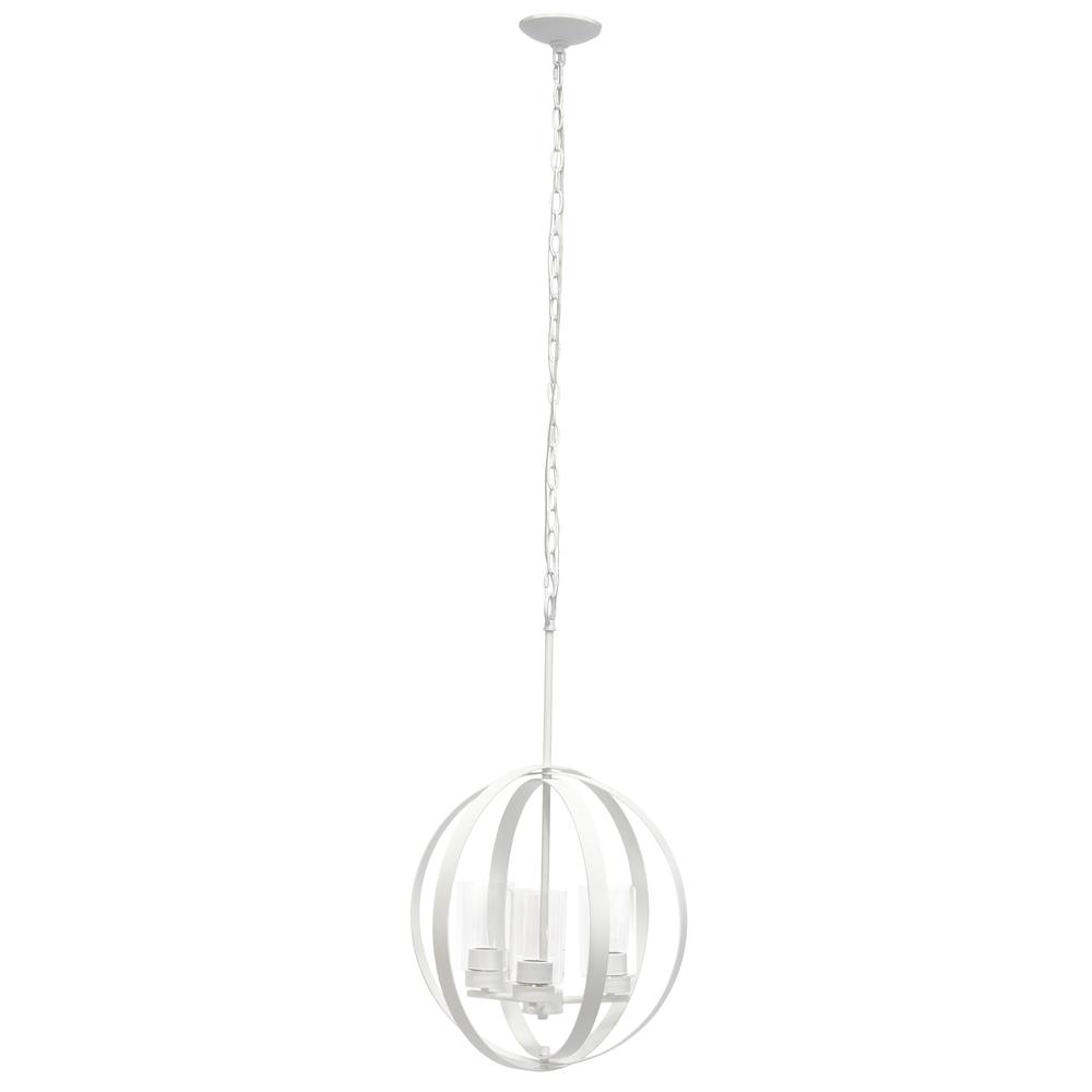 18" 3-Light Metal Clear Glass Hanging Ceiling Pendant, White. Picture 10