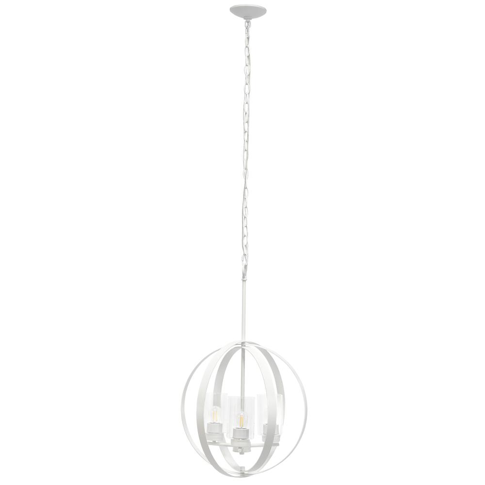 18" 3-Light Metal Clear Glass Hanging Ceiling Pendant, White. Picture 11