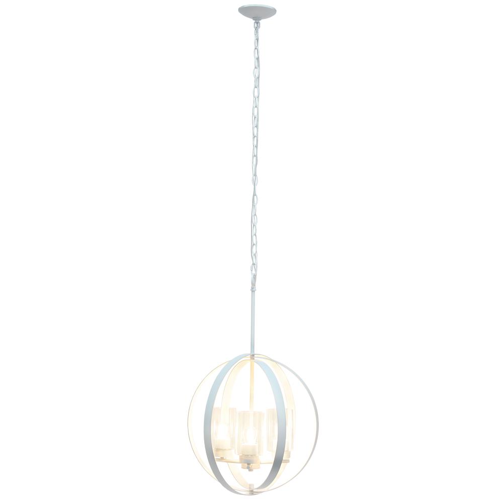18" 3-Light Metal Clear Glass Hanging Ceiling Pendant, White. Picture 1