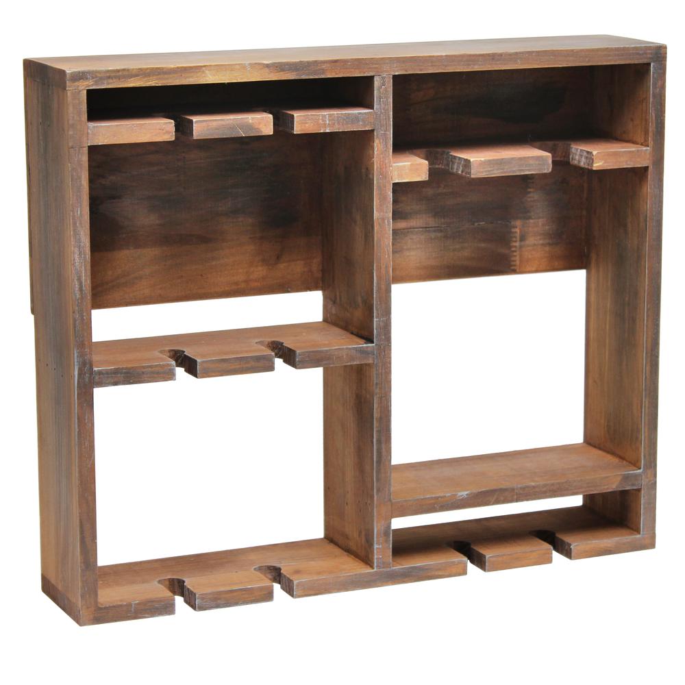 Elegant Designs Bartow Wall Mounted Wood Wine Rack Shelf with Glass Holder, Restored Wood RESTORED WOOD. Picture 1