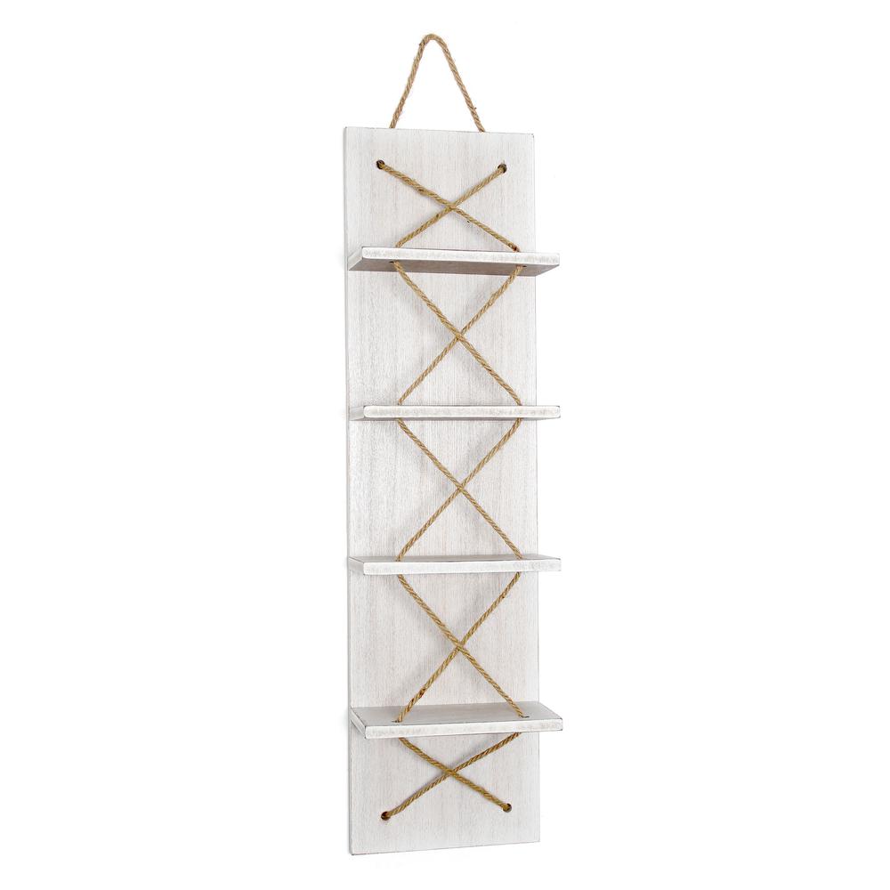 Elegant Designs Positano Nautical Rope 4 Bottle Vertical Wall Mounted Wood Wine Rack, White Wash WHITE WASH. The main picture.
