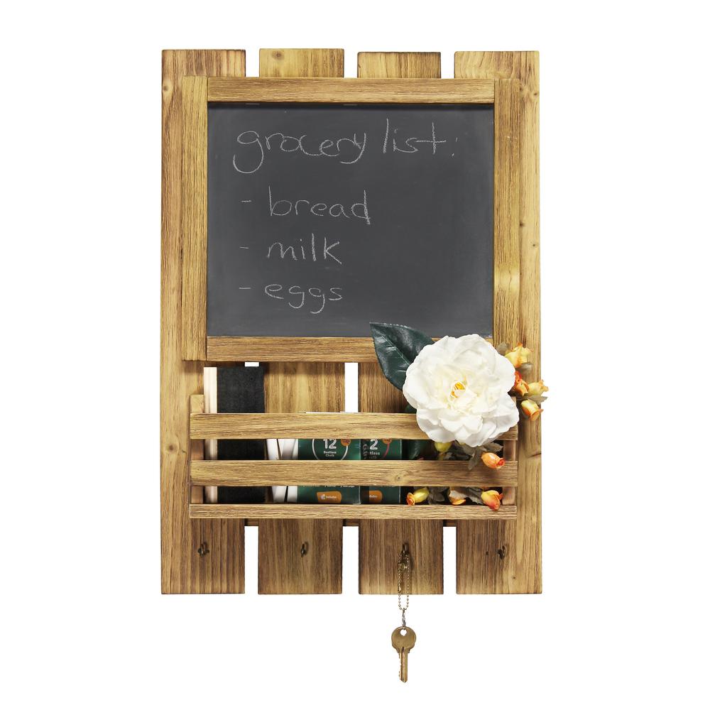 Elegant Designs Chalkboard Sign with Key Holder Hooks and Mail Storage, Natural Wood. Picture 5
