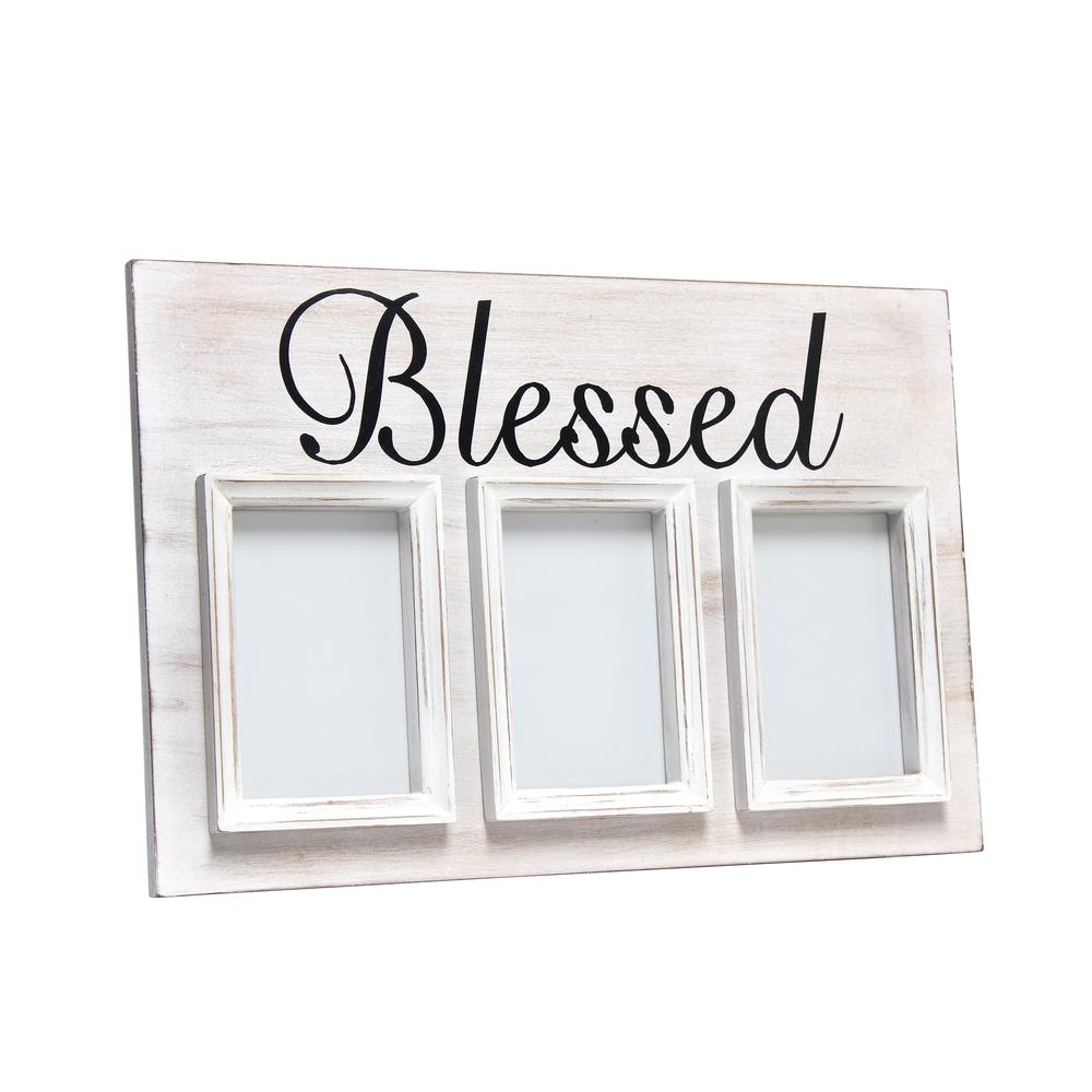 3 Photo Collage Frame 4x6 Picture Frame, White Wash "Blessed". Picture 1