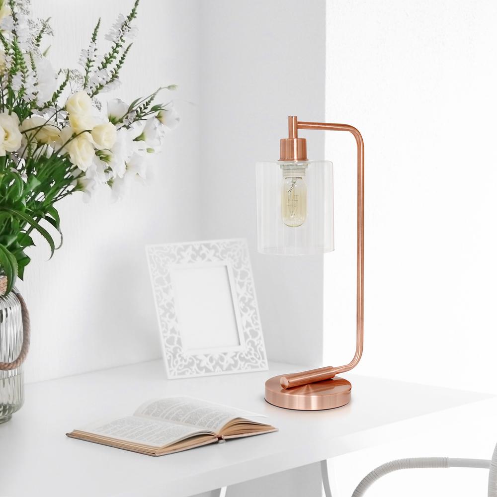 Modern Iron Desk Lamp with Glass Shade, Rose Gold. Picture 4