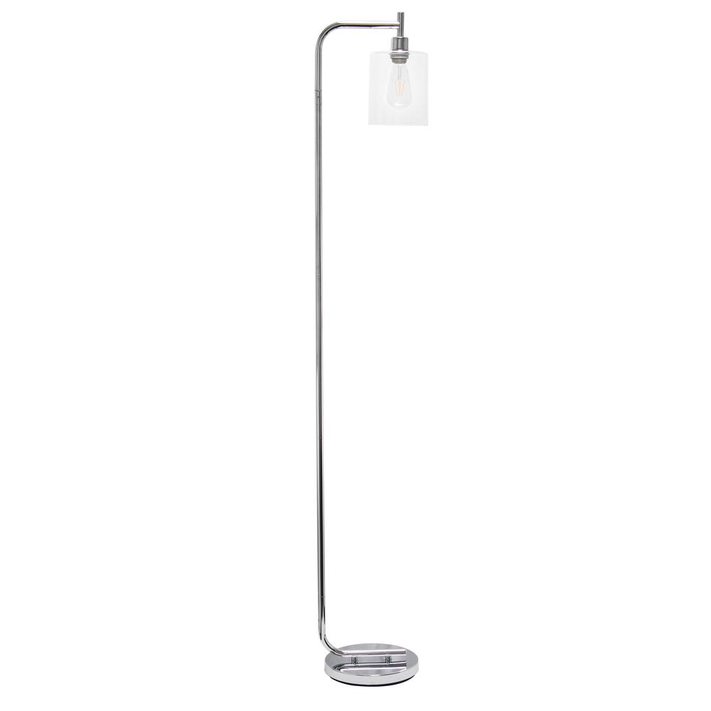Modern Iron Lantern Floor Lamp with Glass Shade, Chrome. Picture 1