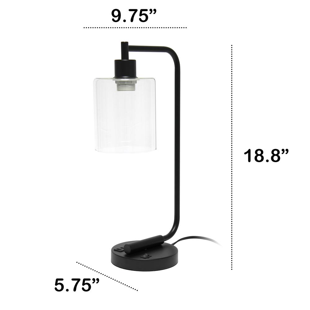 Modern Iron Desk Lamp with USB Port and Glass Shade, Black. Picture 3