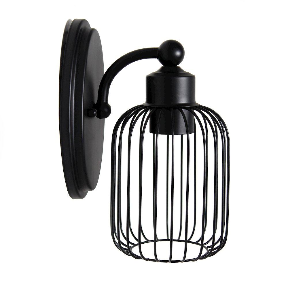 10.5" Metal Birdcage Wall Sconce with Metal Oval Backplate Wall Mounting, Black. Picture 3