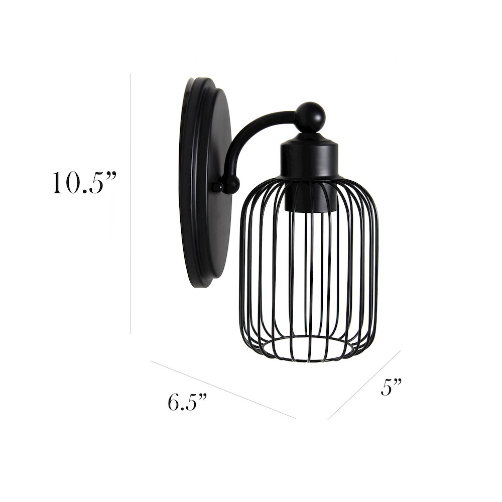 10.5" Metal Birdcage Wall Sconce with Metal Oval Backplate Wall Mounting, Black. Picture 6