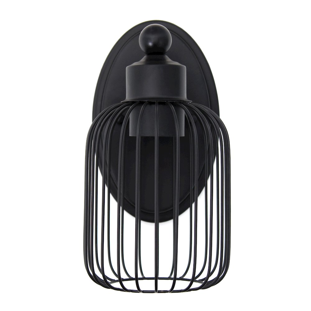 10.5" Metal Birdcage Wall Sconce with Metal Oval Backplate Wall Mounting, Black. Picture 7