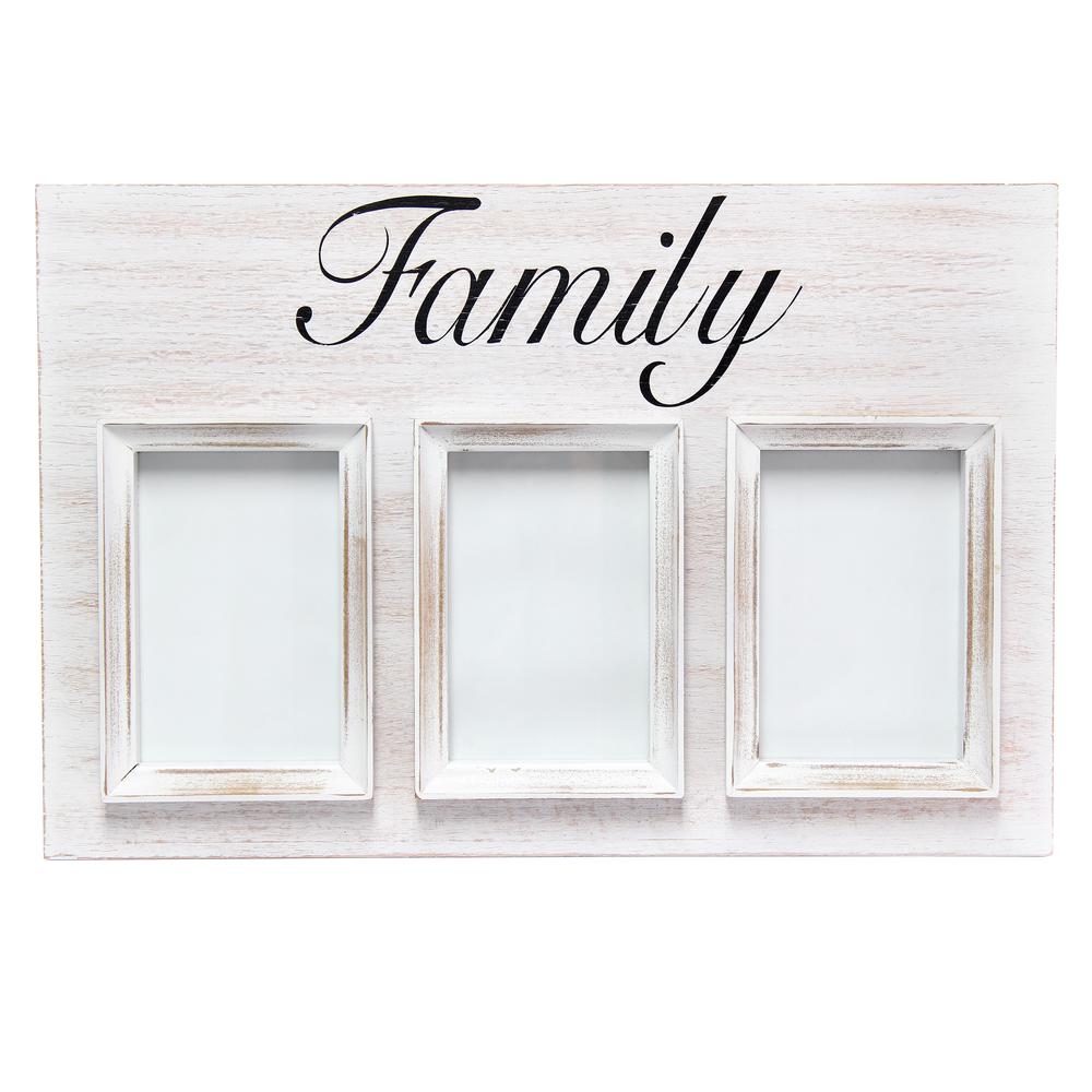 3 Photo Collage Frame 4x6 Picture Frame, White Wash "Family". Picture 2