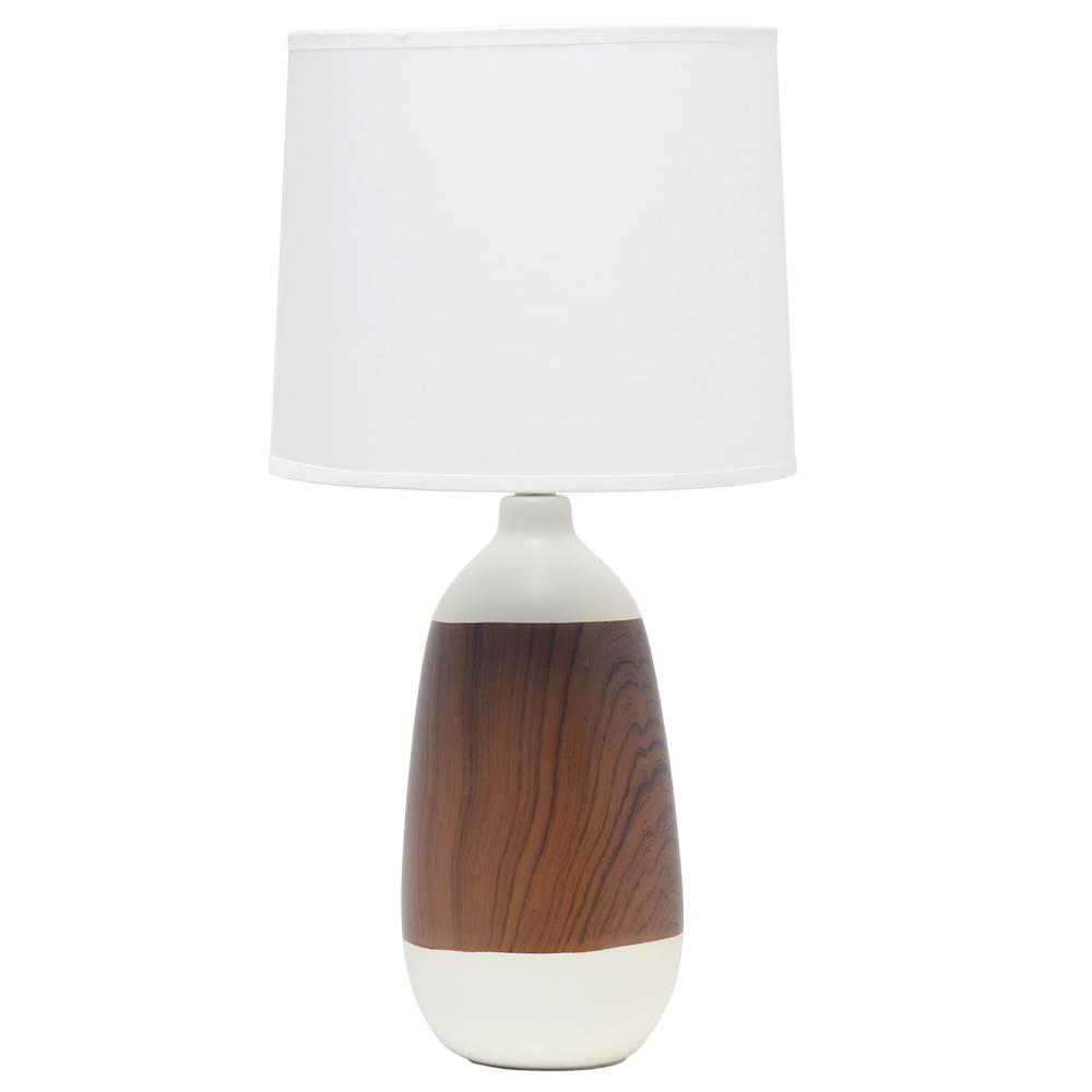 Ceramic Oblong Table Lamp, Dark Wood and White. Picture 1