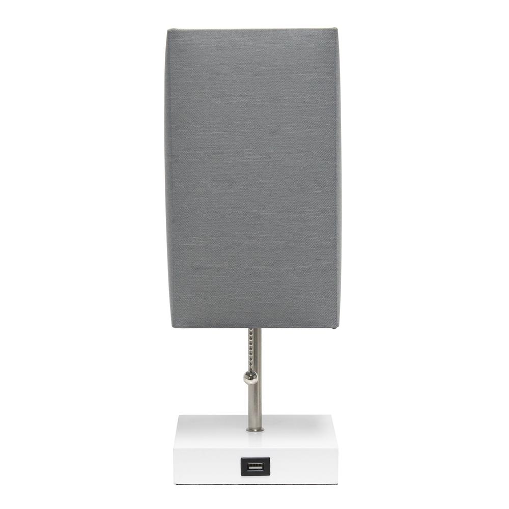 Petite White Stick Lamp with USB Charging Port and Fabric Shade, Gray. Picture 7